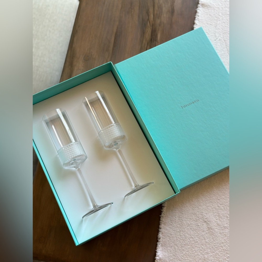 Tiffany & Co Diamond Point Crystal Champagne Glasses